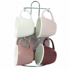 PIECE COFFEE CUP SET DKD HOME DECOR BEIGE BROWN BONE CHINA PORCELAIN (210 ML)