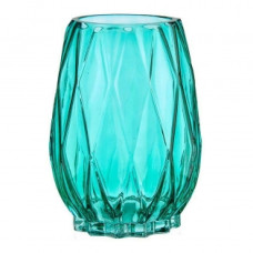 VASE ENGRAVING RHOMBUS CRYSTAL TURQUOISE (13,5 X 19 X 13,5 CM)